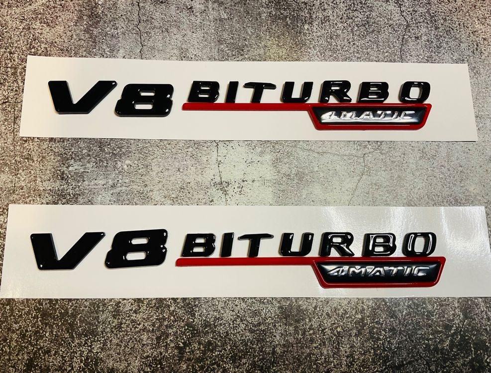 FÜR AMG V8 Biturbo Schriftzug 3D Emblem Schwarz Logo G63 S63 SL63 CL63