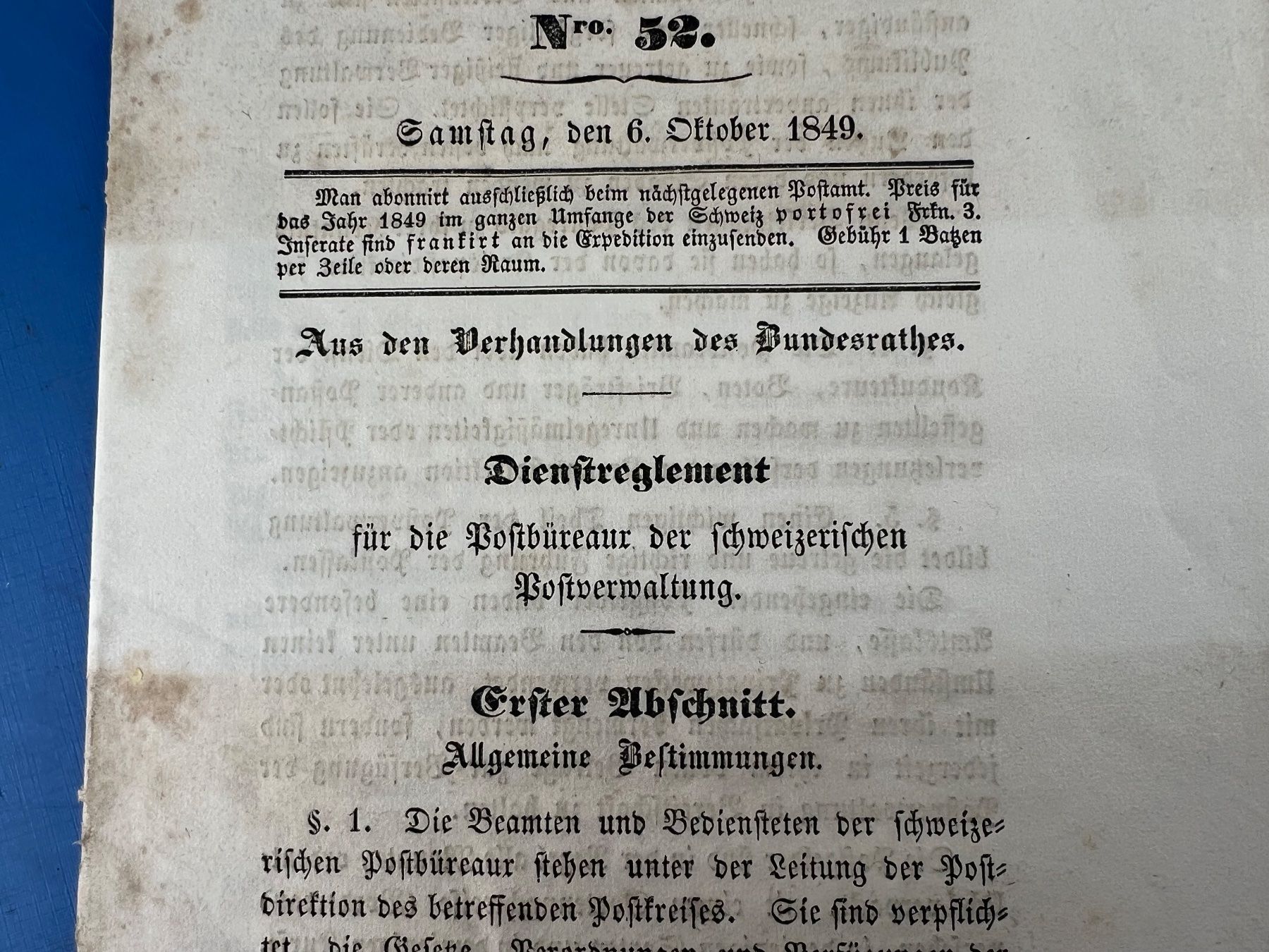 Documenti: Schweizerisches Bundesblatt 1849 mit Versandb. Weber Glarus – Usato da Unterengstringen venduto da Gustav03 3