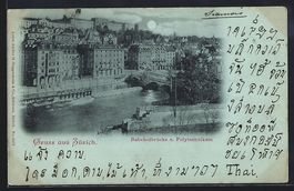 Mondschein-AK Zürich, Bahnhofbrücke u.