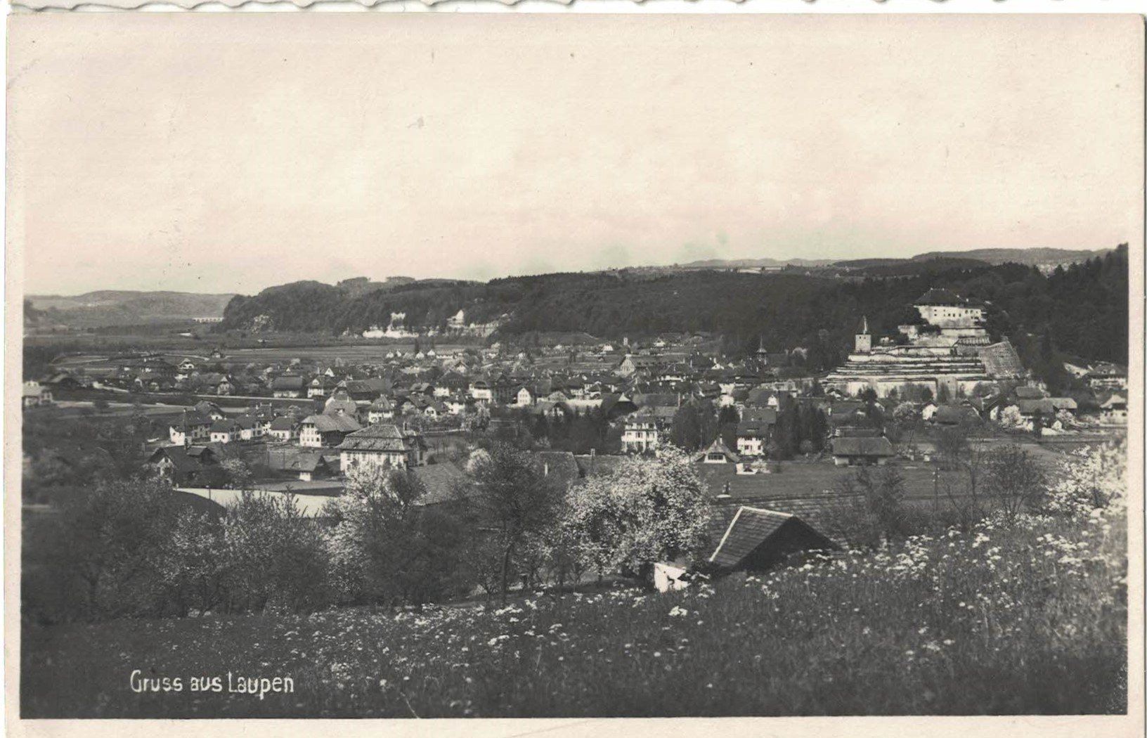 Cartoline postali: Laupen BE Ortsansicht  ,  1927 – Usato da Solothurn venduto da Bepposol