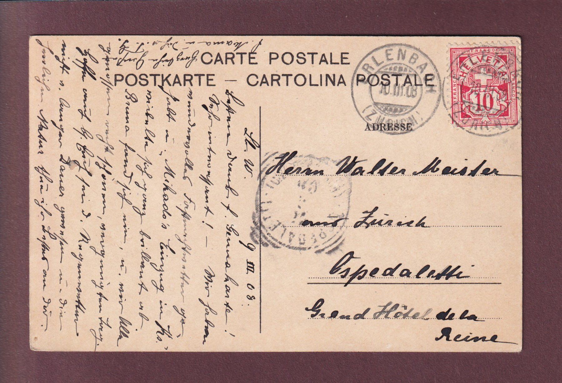 Cartoline postali: ZÜRICH - Alpenquai - 1908 – Usato da Pully venduto da nicecards 1