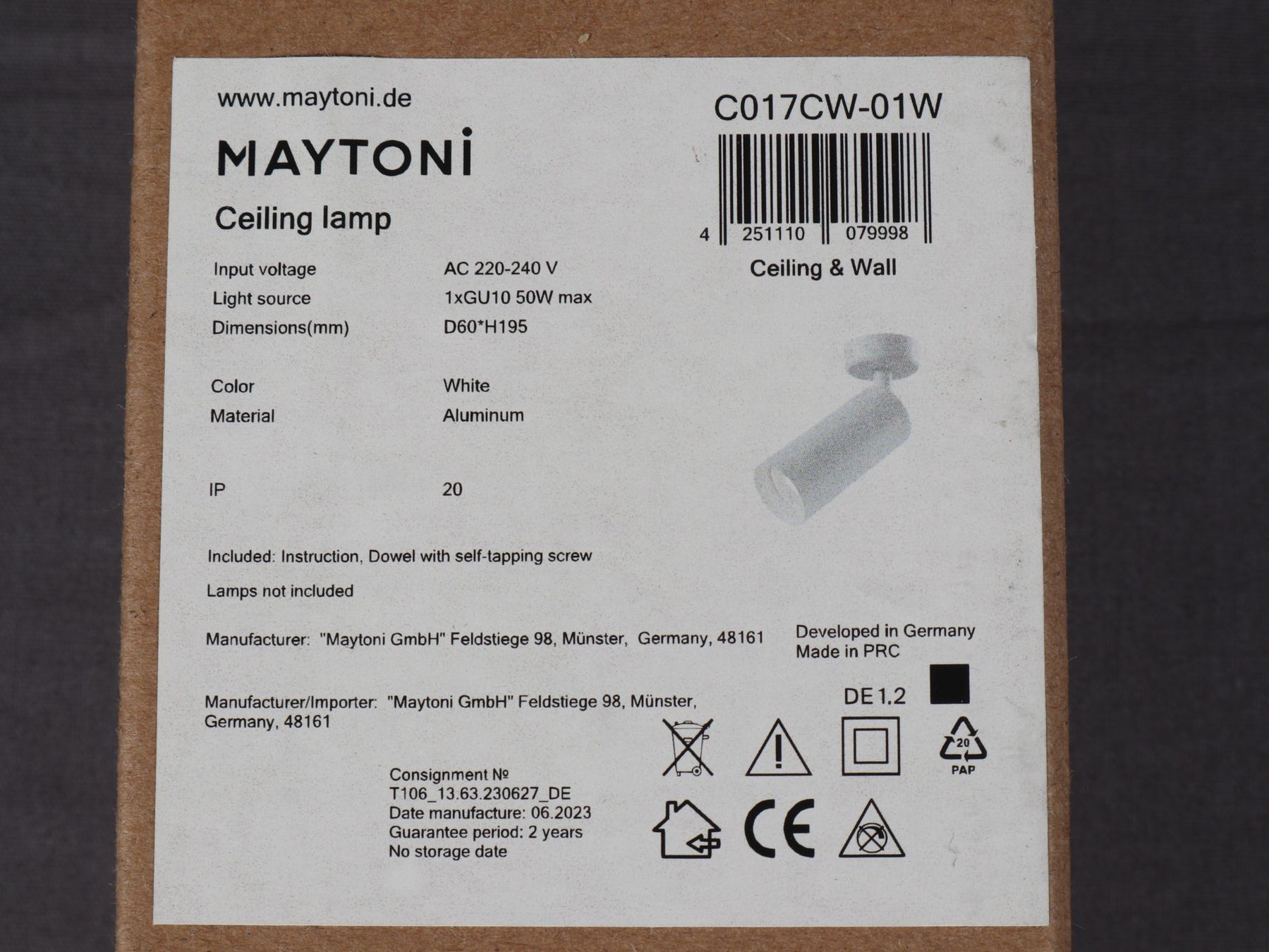 Lampadari & plafoniere: MAYTONI Deckenlampe Alu/Weiss – Nuovo (secondo la descrizione) da Steinen venduto da Restwert_Steinen 2