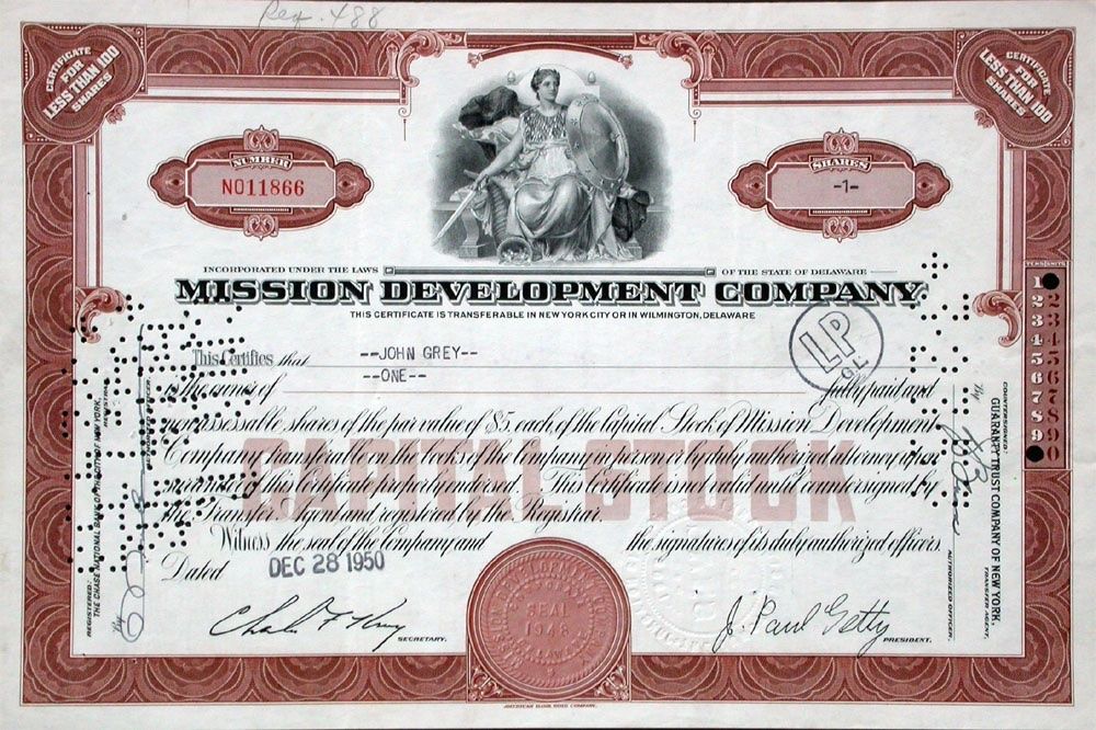 Documenti: Mission Development Company - 1954 – Usato da Solothurn venduto da Sgasche