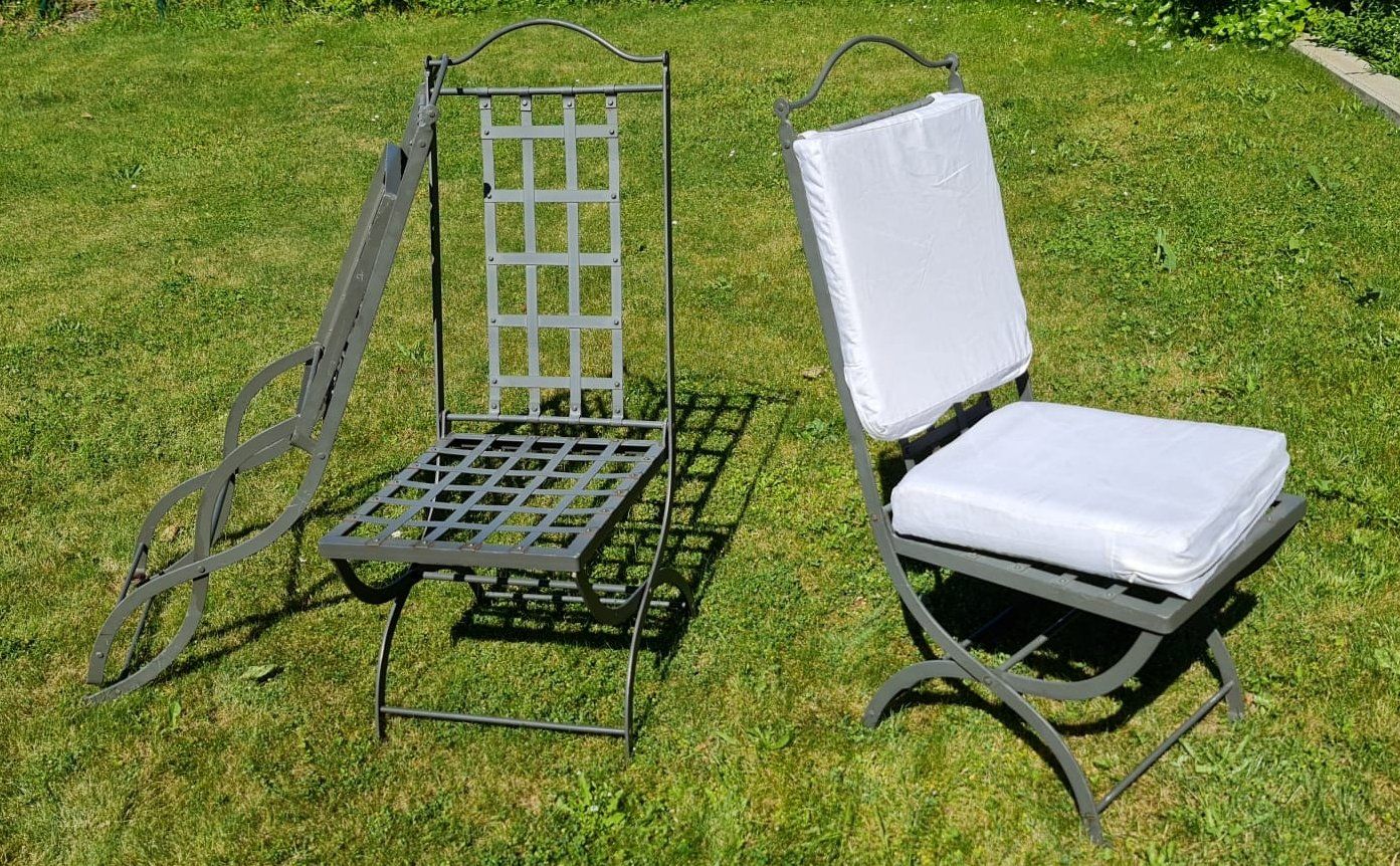 Sedie: Chaises de jardin en fer forgé, avec coussins – Usato da Attalens venduto da MinolFan 1
