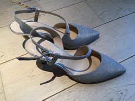 Elegante Nero Giardini Slingpumps, Silber Glitter, Gr. 38.5