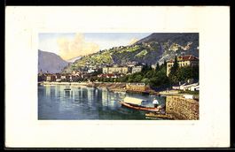 AK Locarno, Seepromenade mit Booten und Häusern