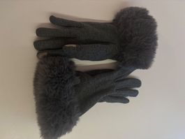 Warme Winterhandschuhe mit Pelzbesatz, Graumeliert!
