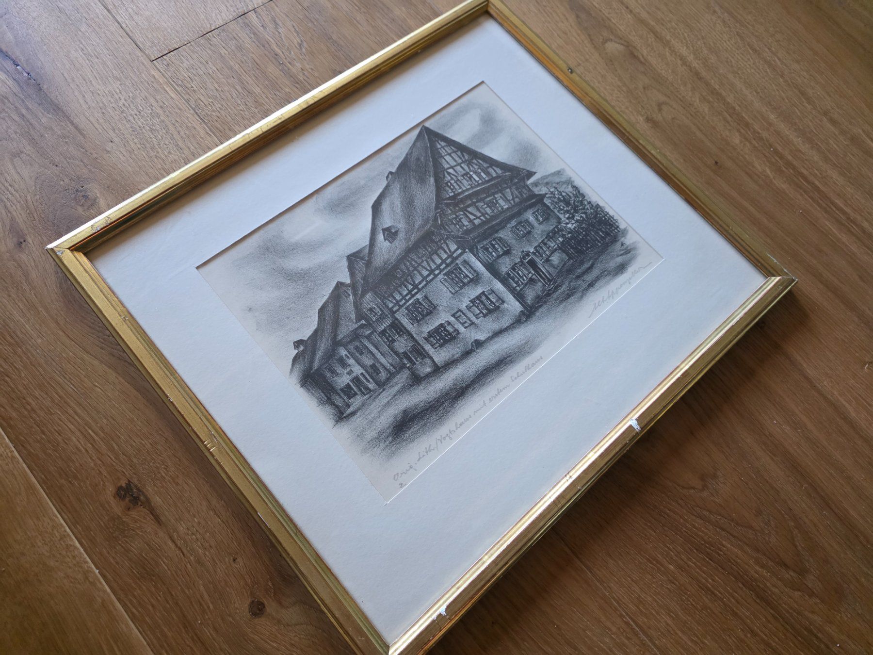 Grafica & Litografie: Litho Vogtshaus mit Schulhaus Goldrahmen – Usato da Walterswil BE venduto da Lonitti 6
