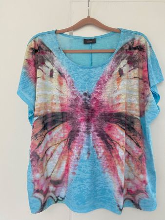 T-Shirt Yessica blau Schmetterling Grösse XL neu Strass