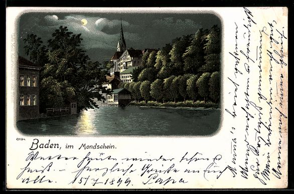 Cartes postales: Lithographie Baden, Flusspartie – D'occasion à Berlin par bartko-reher