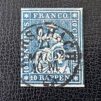 Sitzende Helvetia ungezähnt, 23G, gestempelt