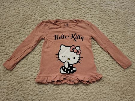 Langarmshirt Hello Kitty rosa mit Rüschensaum gebraucht 104
