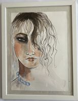 Originalkunstwerk Ausdrucksstark Tintenporträt Moderne Frau