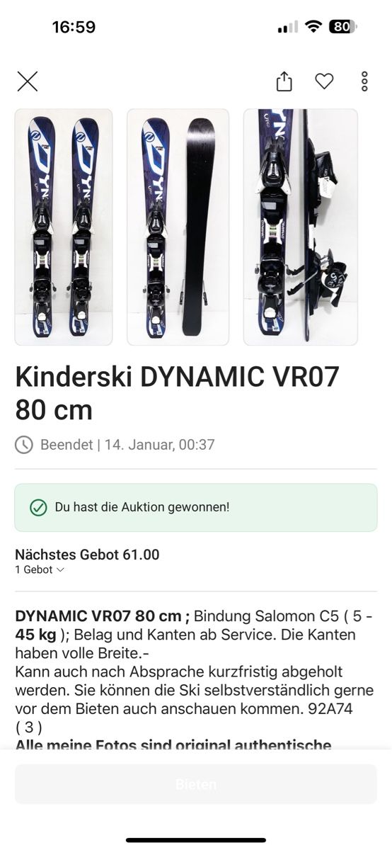 Sci: Dynamic Ski 80cm mit Bindung - Top Zustand – Usato da Uesslingen venduto da man_rc5l 3