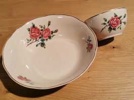 Chodziez Porzellan Schalen Set Rosen Dekor Goldrand Vintage 