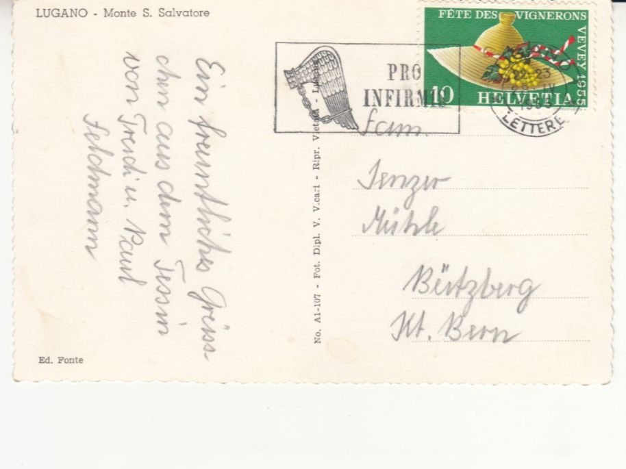 Cartoline postali: Lugano 1955 – Usato da Bürglen TG venduto da StampGraf 1