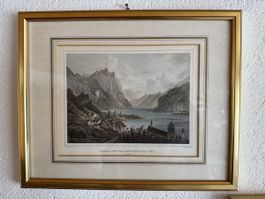 Stich coloriert  Weesen mit Walenstadtersee / Walensee
