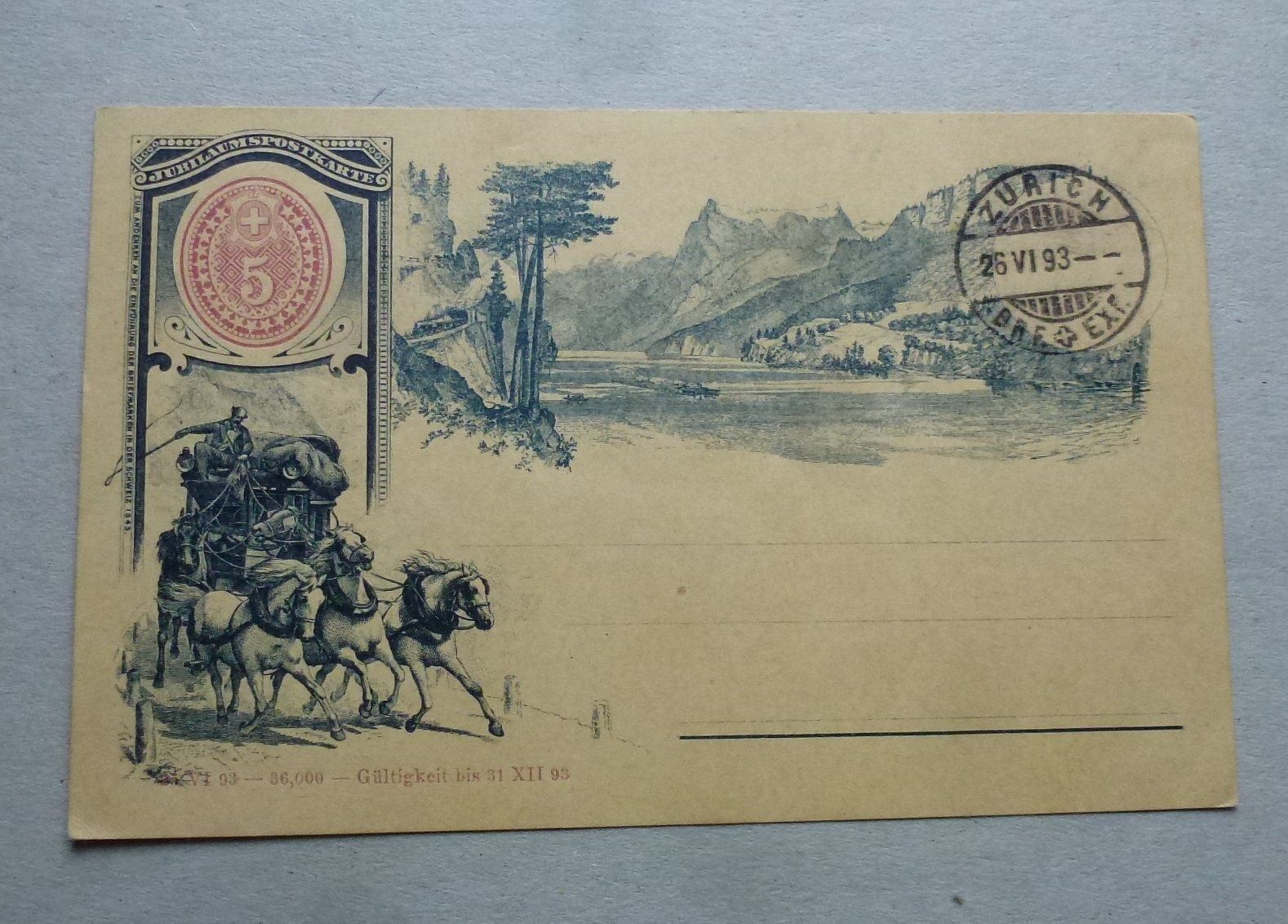 Ansichtskarten: Jubiläum-Postkarte Gotthardkutsche, 1893 – Gebraucht aus Walkringen von Casablanca777