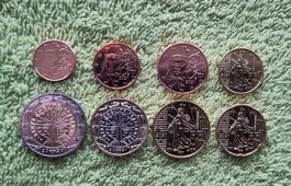 Euro KMS Frankreich 2021, lose, alle 8 Münzen, 1 Cent-2 Euro
