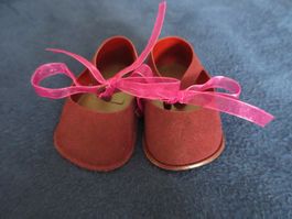 1 Paar Puppenschuhe, Schuhe 8/53, Stolle, bordeaux, 70-er