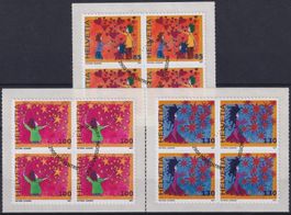 2007, Nr.1244-1246 Viererblöcke mit Ersttags-Stempel.