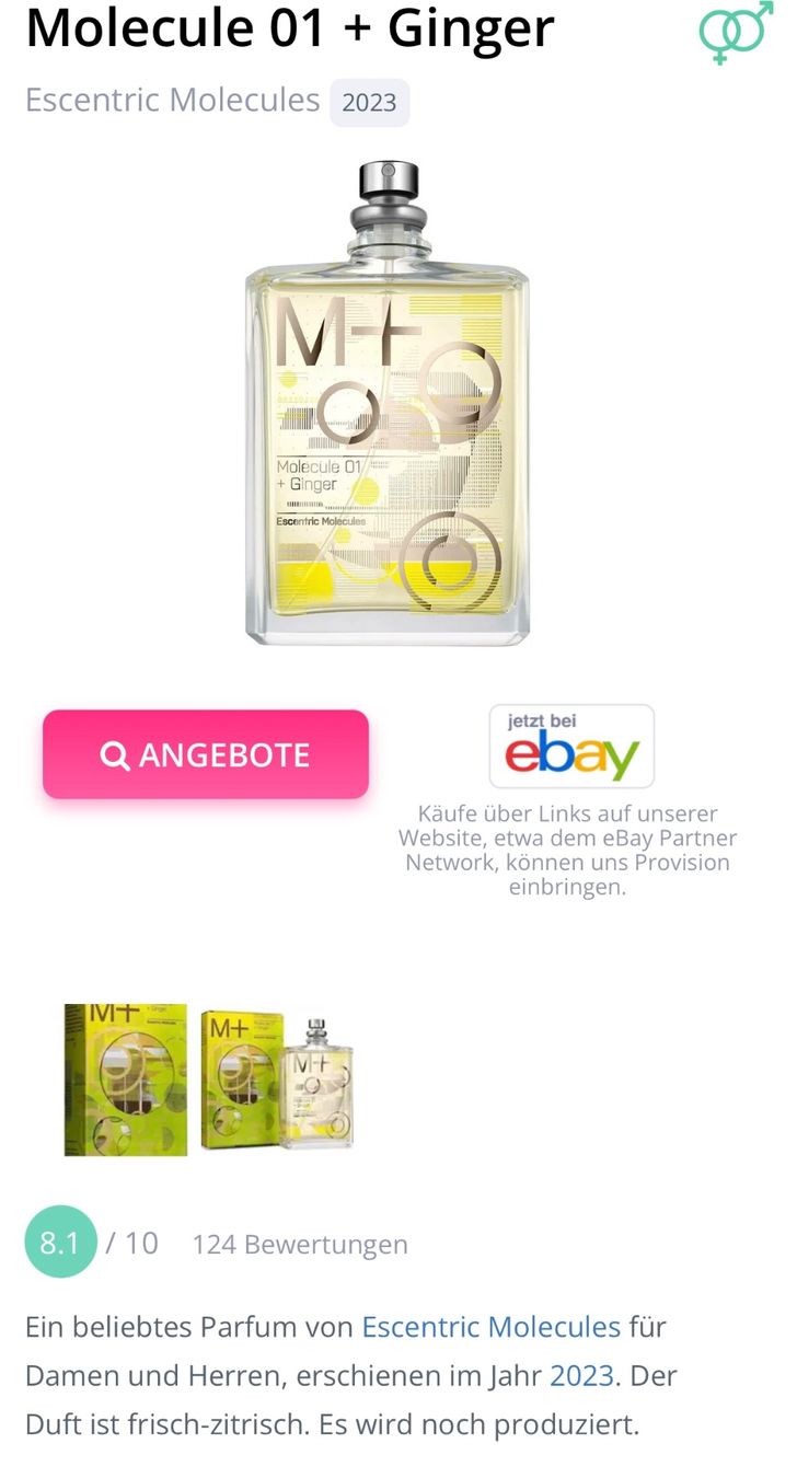 Profumi & Eau de Toilette: Molecule 01 + Ginger Escentric Molecules EDT 2ML – Usato da Zürich venduto da deruja 3