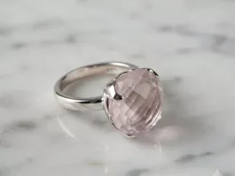 Silberring 925 mit Rosenquarz, zartrosa & transluzent - Neu