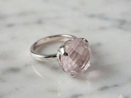Silberring 925 mit synthetischem Rosenquarz in zartem Rosa
