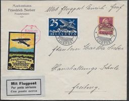 1924 Brief Flugtag Solothurn Fl. ZH-GENÈVE Vignette ab 1.-