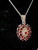 Granat-Anhänger Sterlingsilber mit Vintage-Silberkette 800