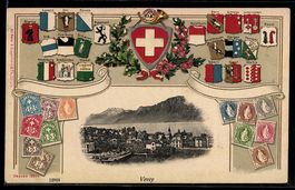 Präge-AK Vevey, Teilansicht mit See und