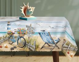 Nautische Tischdecke mit Leuchtturm und Meeresschildkröte, S