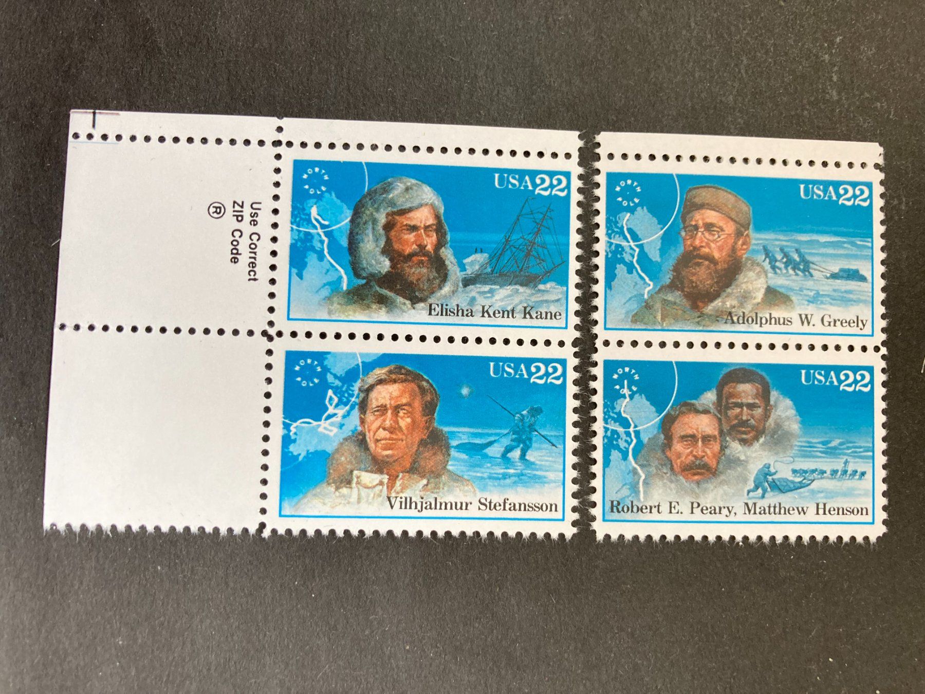 Tutti i francobolli: USA 1986 Satz Nordpolarforscher postfrisch Tab:Use ZIP Code – Nuovo (secondo la descrizione) da Liestal venduto da schnueps