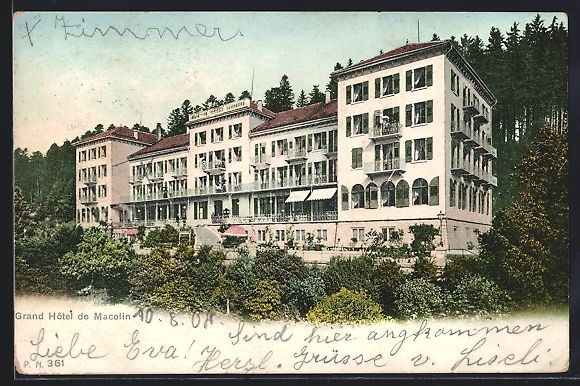 Cartoline postali: AK Macolin, Grand Hotel, 1904 – Usato da Berlin venduto da bartko-reher