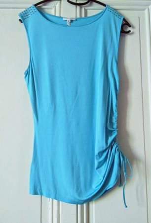 ESCADA : Fluide top drapé turquoise 36