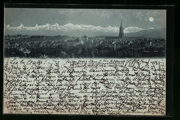 Cartoline postali: Mondschein-AK Bern, Totalansicht, 1898 – Usato da Berlin venduto da bartko-reher