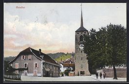 AK Moudon, Ortsansicht mit Turm, 1911