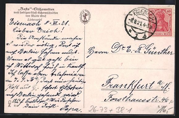Cartoline postali: Marte Graf: Scherenschnitt der Serie Lie – Usato da Berlin venduto da bartko-reher 1