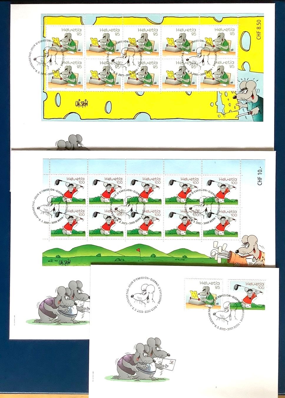 Tutti i francobolli: 2005 -FDC Schweiz Kleinbogen Satz Uli Stein + FDC – Nuovo (secondo la descrizione) da Liestal venduto da Skunk02