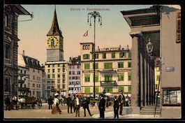 AK Zürich, Gemüsebrücke, Uhrturm, Hotel