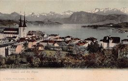 Luzern und die Alpen, koloriert, gelaufen 1906