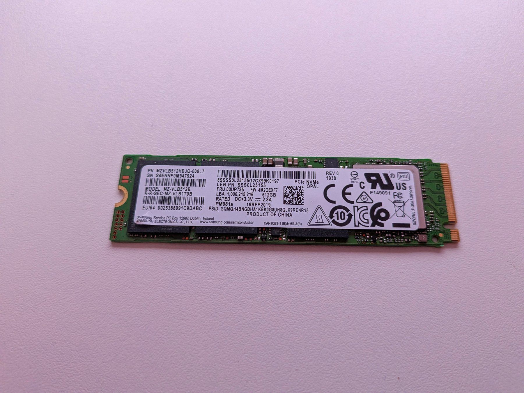 Samsung Dischi rigidi: Samsung PM981a 512GB NVMe M2 SSD – Usato da Amriswil venduto da hardware_uschi