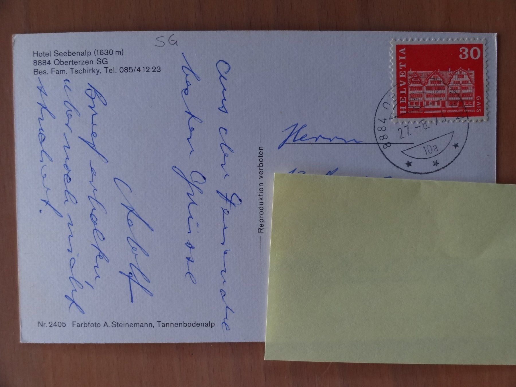 Ansichtskarten: Hotel Seebenalp,Oberterzen SG - 1973 – Gebraucht aus St Léonard von Riglin 1