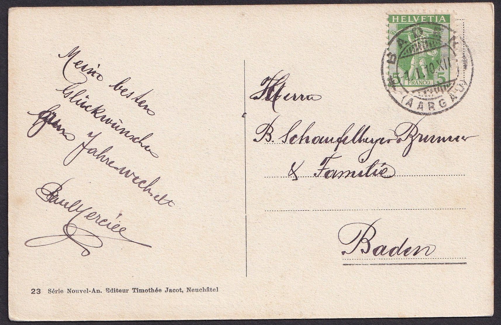 Cartoline postali: Baden Teilansicht Glückliches Neujahr – Usato da Olten venduto da clotaldi 1