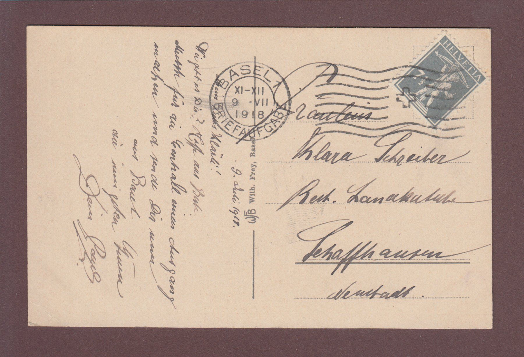 Cartoline postali: BASEL - St. Jakobsdenkmal - Leute - 1918 – Usato da Pully venduto da nicecards 1