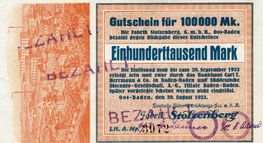 Oes Baden 100000 Mark Lit.A 20.08.1923 VZ-VZ+
