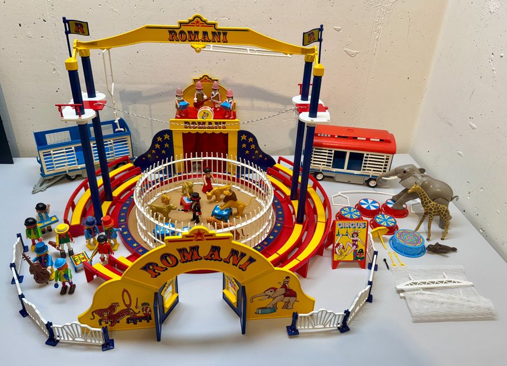 playmobil-zirkus-romani-3720-raubtiergehege-clowns-1991-gebraucht