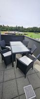 Gartentisch mit 6 Stühlen und Auflagen, Glasplatte, 150cm
