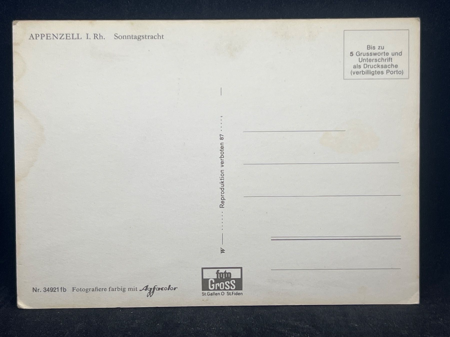 Cartoline postali: Ansichtskarte: Appenzell I.Rh.: Sonntagstracht – Usato da Widnau venduto da Brusi9 1