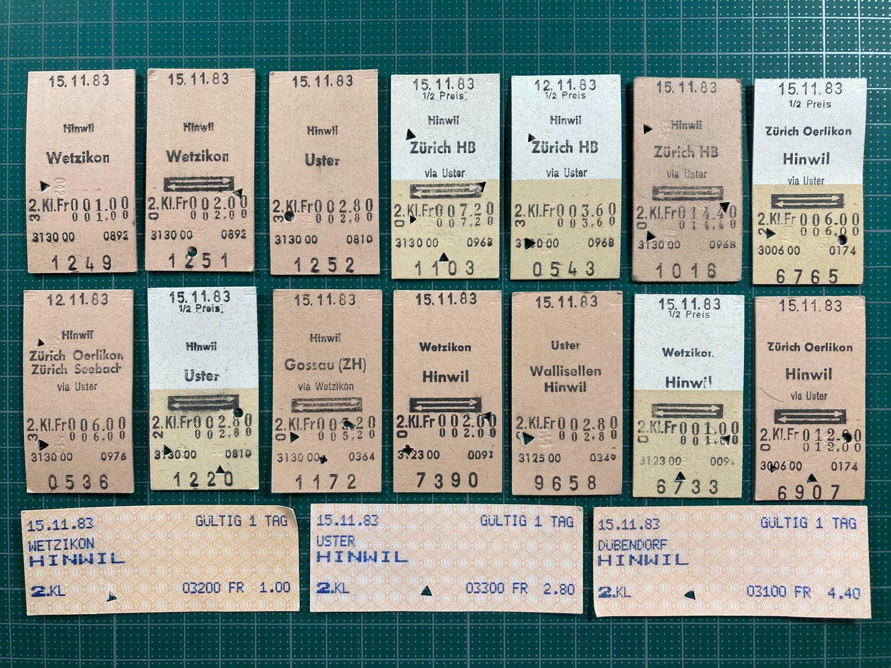 Tickets: Hinwil, 17 alte Bahn Billette, SBB, 1983 – Gebraucht aus Lenzburg von fh1